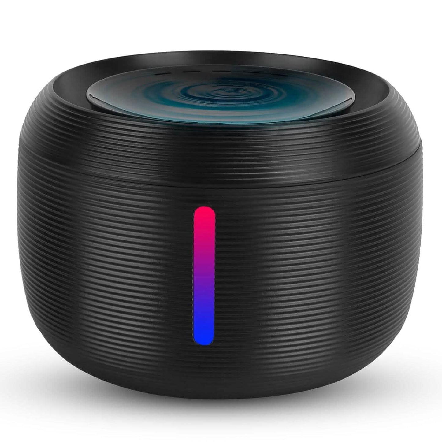 Vessel Tech pet water fountain in black with colored indicator light, top view