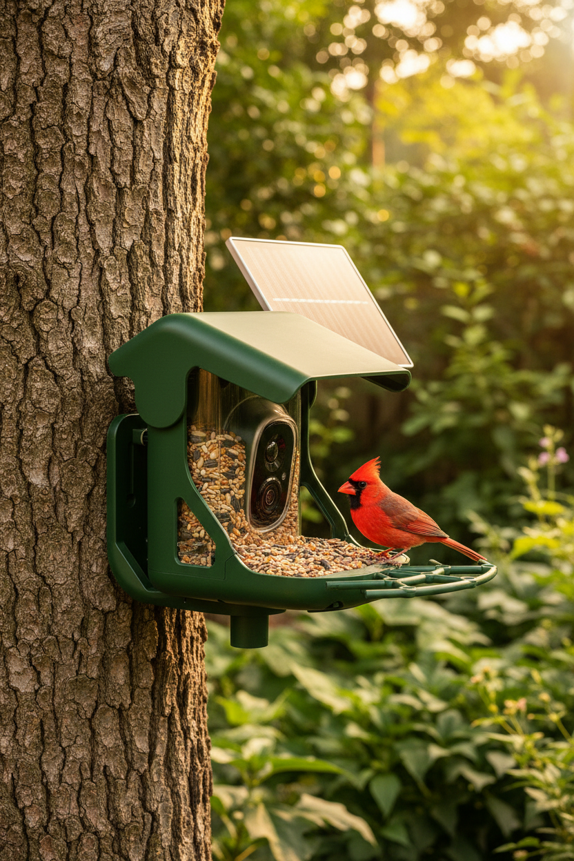 SkyWatch ProVision 2.5K™ solar panel setup — 5200mAh battery powered bird feeder