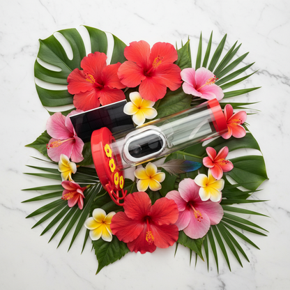 SkyWatch Hummingbird Pro™ product flat lay — tropical garden setting